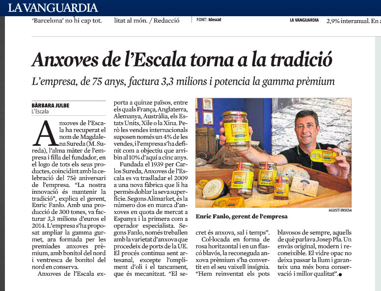 La Vanguardia – ANXOVES DE L’ESCALA TORNA A LA TRADICIÓ